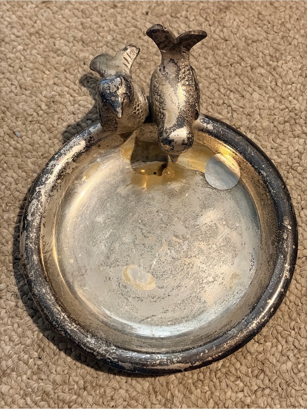 Vintage Two-Bird Decorative Trinket Dish - Silver Tone